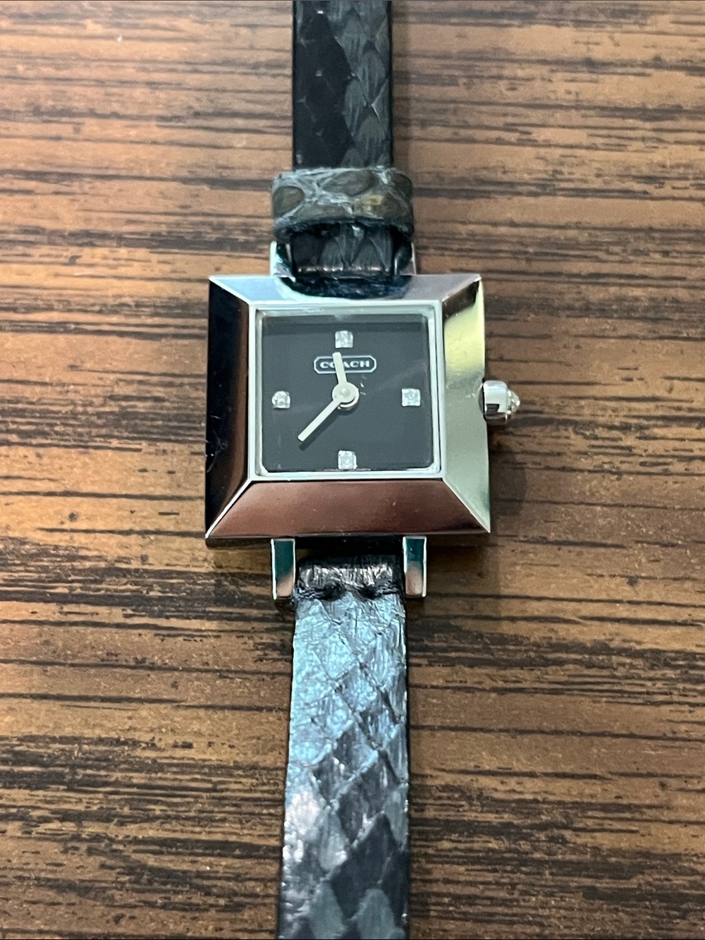 Coach Black Dial Square Watch with Black Leather Strap